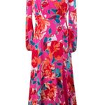 Lulus Carolita Magenta Floral Print Long Sleeve Maxi Dress Size Medium Side Slit Pink Photo 3