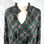 Cato Long sleeve smocked vneck brown and teal plaid top size large Photo 2
