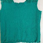 Oak & Trellis Women's Shirt Sz L Kelly Green Crochet Ruched‎ Top Sleeveless Photo 5