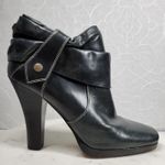 Facade Zena Ankle Boots Womens 10 Black Leather Gathered Snap Platform Heeled Photo 0