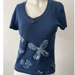 90s Ellemenno V Neck Blue White Graphic Floral Tee Short Sleeve Tee Large Photo 0