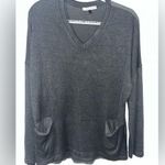 Tempo Paris Italy Women’s V-neck Clear Sequin Back Gray Fuzzy Sweater Pocket Sm Photo 9