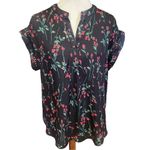 Jon & anna Contemporary Black Floral Short Sleeve V-Neck Blouse Size X-Large-N Photo 8