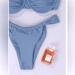 NWT Hilinker Blue Ruched Bikini Criss Cross Back High Cut Swimsuit Set Sz M Size M Photo 3