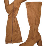 Nordstrom Rack  Tan Suede Square Toe Block‎ Heel Knee High Boots Women Size 5 Photo 0
