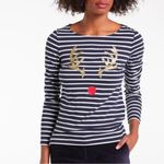 Boden Striped Reindeer Tee Size 4 Blue Photo 1
