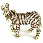 VTG Pave Crystal ZEBRA BROOCH PIN Enameled Gold Standing Zoo Animal Green Eyes Photo 4