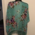Soul Young Floral Kimono Cover Up Fringe Bohemian Beach Swim Size OS Blue Size L Photo 3