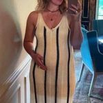 A New Day Maxi Dress L NWT Open Work Knit Cream Black Stripe Beach Summer Trip Photo 2