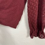 Madewell Texture & Thread Burgundy Knit Puff Sleeve Sweater Womens M Fall Eyelet Photo 2