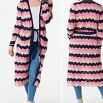 Laurie Felt Pointelle Knit Maxi Cardigan Duster Sweater Navy Pink Tan Size XXS Photo 15