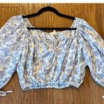 Cynthia Rowley linen cropped tie neck blouse blue toile Small Photo 8