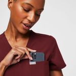 FIGS Women's Catarina One Pocket Scrub Top in Burgundy, Size Large Photo 2