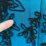 Madison Gray Blouse 8 Beaded Silk Teal Black Long Sheer Sleeve‎ Top Green Photo 8