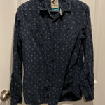 Cactus New York Slim Fit Paisley Print Long Sleeve Button Up Shirt Women Small Blue Photo 0