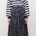 Kowtow Umbrella Skirt Polka Dots Navy & White Size 10 Blue Photo 0
