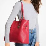 Michael Kors NWT Lenox Pebble Logo Charm Embossed Large Crimson Red Tote Bag Photo 2