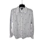 AQUA  Women's White Button-Down Shirt with Blue Heart Embroidery - Size‎ M Photo 5