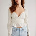 Free People  Cream White Chloe Smocked Sweetheart Milkmaid Top Peasant Medium New Photo 0