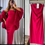 ZARA NWT pink fuchsia ruched fitted strapless tube midi dress Photo 1