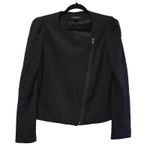 Ann Taylor Black Textured Zippered Jacket Puff Shoulder Size 12 Photo 0