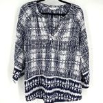 Beach Lunch Lounge flowy notch neck blouse size XL abstract bohemian White blue Photo 0