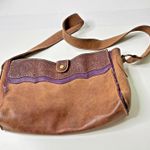 Handmade Brown & Purple Distressed Tooled Leather Bag Purse Boho Western Cowgirl Photo 0