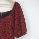 Free People  Sunset Mini Dress L NWT Red Multi Print Puff Sleeve Bodycon Stretch Photo 3