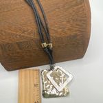 Chico's Hammered Metal Pendant Necklace Multi Strand Leather Necklace Artsy Edgy Photo 2