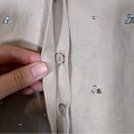 Aleeza Paris Tan Rhinestone Studded Cropped Button Down Shirt Womens S Oversized Photo 10