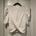 Melrose and Market  White Ribbed Puff Sleeve Twist Front Stretch Crop Top Size S Photo 0