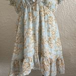 Lulu’s Dreaming of Romance Mint Blue Floral Ruffle Metallic Dress Medium Photo 6