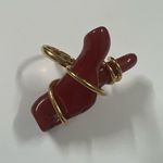 ZARA Faux Red Coral Gold Size 6 Ring Resin Brass Zinc Photo 2