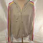 Gray Long Sleeve Hooded Sweatshirt with Yellow and Purple Stripes Size L Photo 1