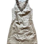 Worthington Beige Gold Sleeveless Linen Sheath Dress Embellished Women's Size 6 Photo 0