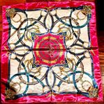 Vintage Equestrian Fuchsia Pink Royal Crown print oversized silky Scarf 35/35 Photo 4