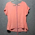M Made in Italy Coral Linen Blend V Neck Short Sleeve Hi Lo Top Medium Orange Photo 3