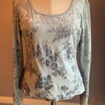 Karen Kane Lifestyle pastel mint green floral cut velvet long sleeve fitted top Photo 0