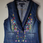 Baccini  Blue Denim Vest with Colorful Floral Embroidery Size L Photo 0