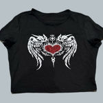 Emo Y2K Gemstone Rhinestone Embellished Crop Top Black Small Women’s angel wings Red Photo 0