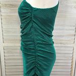Lucy in the Sky One Shoulder Ruched Mini Dress Drawstring Sleeve Emerald Green-L Photo 2