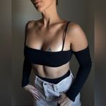 Forever 21  Crop Top NEW Black Long Sleeve Large Stretchy Photo 2