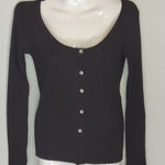 ZARA  Black Button Down Ribbed Wool Blend Knit Scoop Neck Top Women's Medium Photo 0