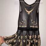 Leith  Black Mesh Cover Dress with Gold Embroidery Photo 0
