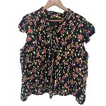 Marc Jacobs  The Bow‎ Blouse Black Silk Floral Tie Neck Short Sleeve Top Size 14 Photo 1