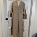 SAUTHS linen maxi dress in almond stripes large Tan Photo 6