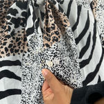 Akira Black & White Mixed Animal Prints Tie Front V-Neck Long Sleeve Top Size M Photo 7