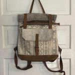 Myra Bag Brown and Cream Patterned Backpack with Leather Accents Photo 0