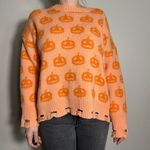 GeeGee Unique Oversized Orange Pumpkin Halloween Fall Sweater Fits like Size Medium Photo 3