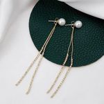 Pearl Long Tassel Dangle Drop Earrings for Women Gold Photo 0
